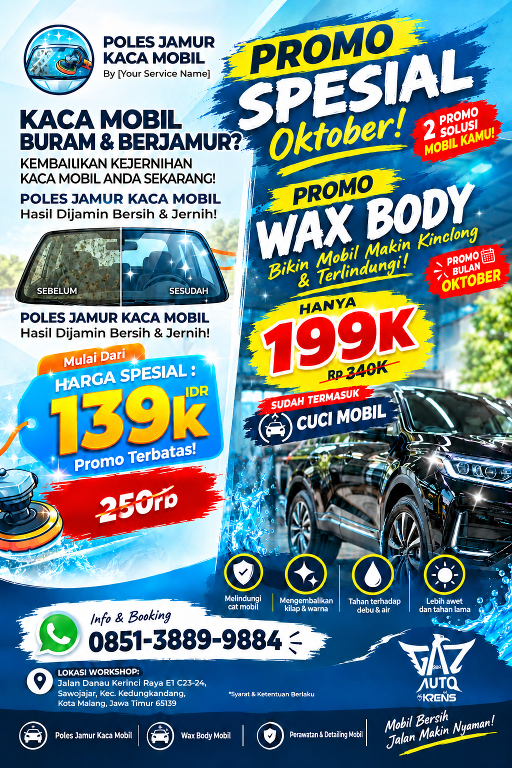 Promo poles jamur kaca dan wax body mobil Gaz Auto Malang